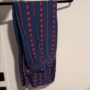 Straight Leg Women’s Pants in Navy with Red Geometric Print